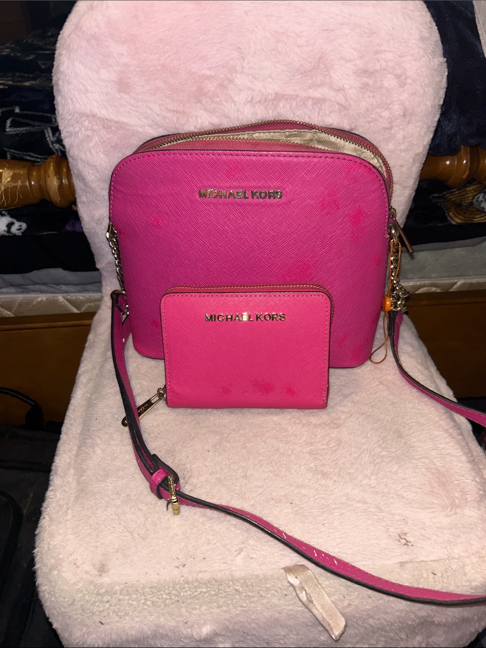 Michael Kors Hot Pink Saffiano Crossbody with Matching Wallet
